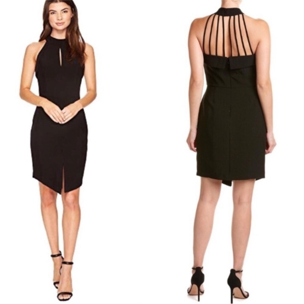 NWT ADELYN RAE Black Marlene Halterneck Sheath Body Midi Dress